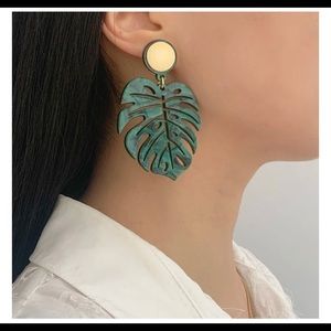 Acrylic monstera leaf statement earrings
